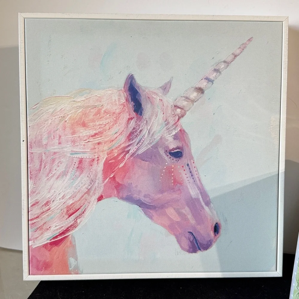 Unicorn Canvas Art with Pink and Purple Hues 12” x 12”